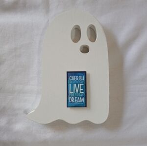 Handmade Ghost Decor with Inspirational Text Message Halloween Gothic Gift White